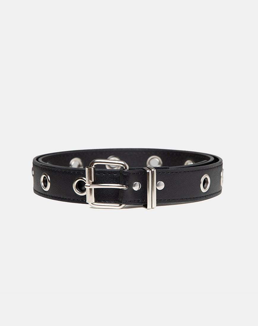 Immagine della cintura con occhiello singolo in pelle PU Nero
