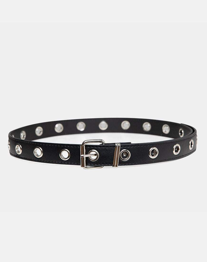 Immagine della cintura con occhiello singolo in pelle PU Nero