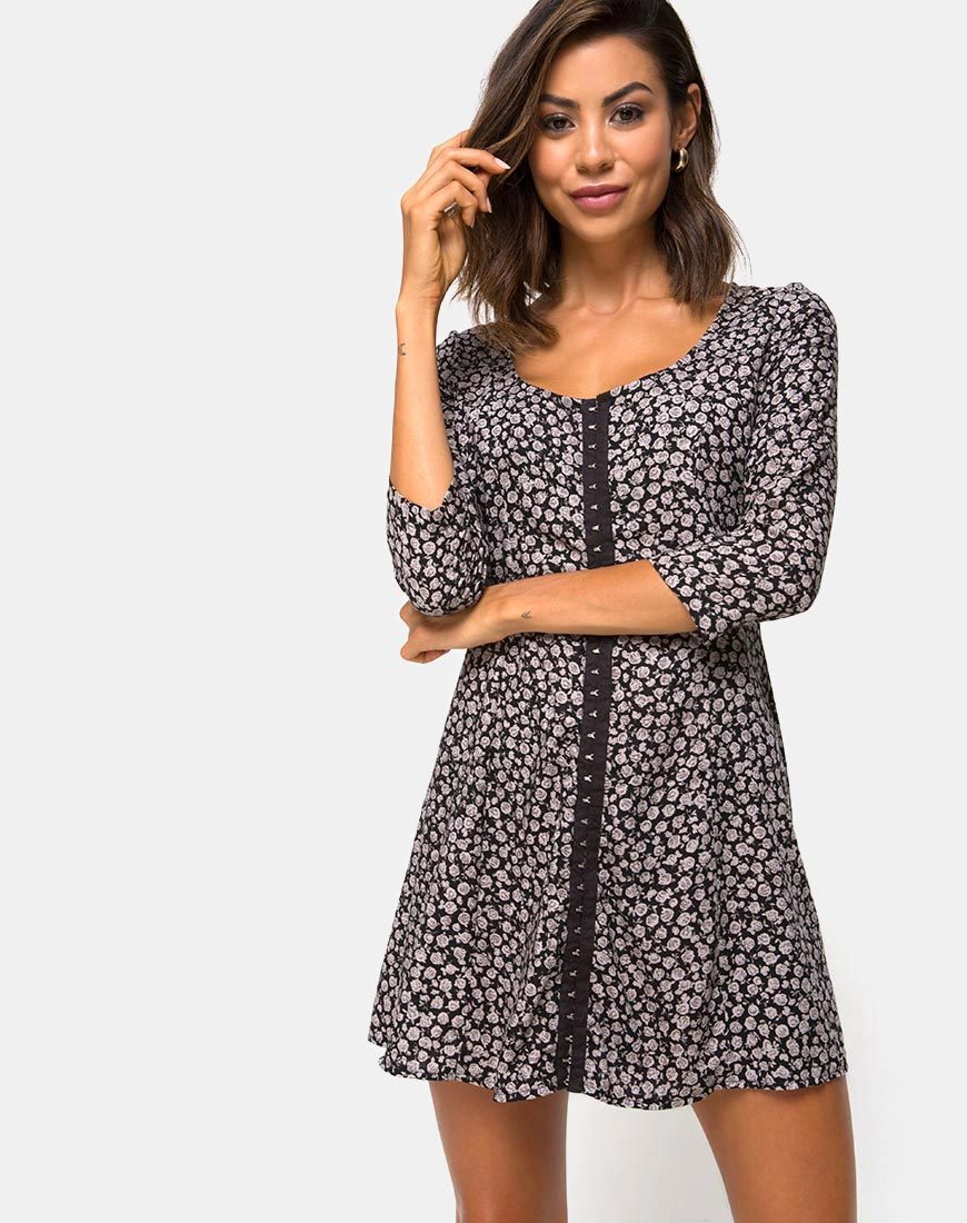 Immagine di Camisa Swing Dress in Ditsy Rose Nero