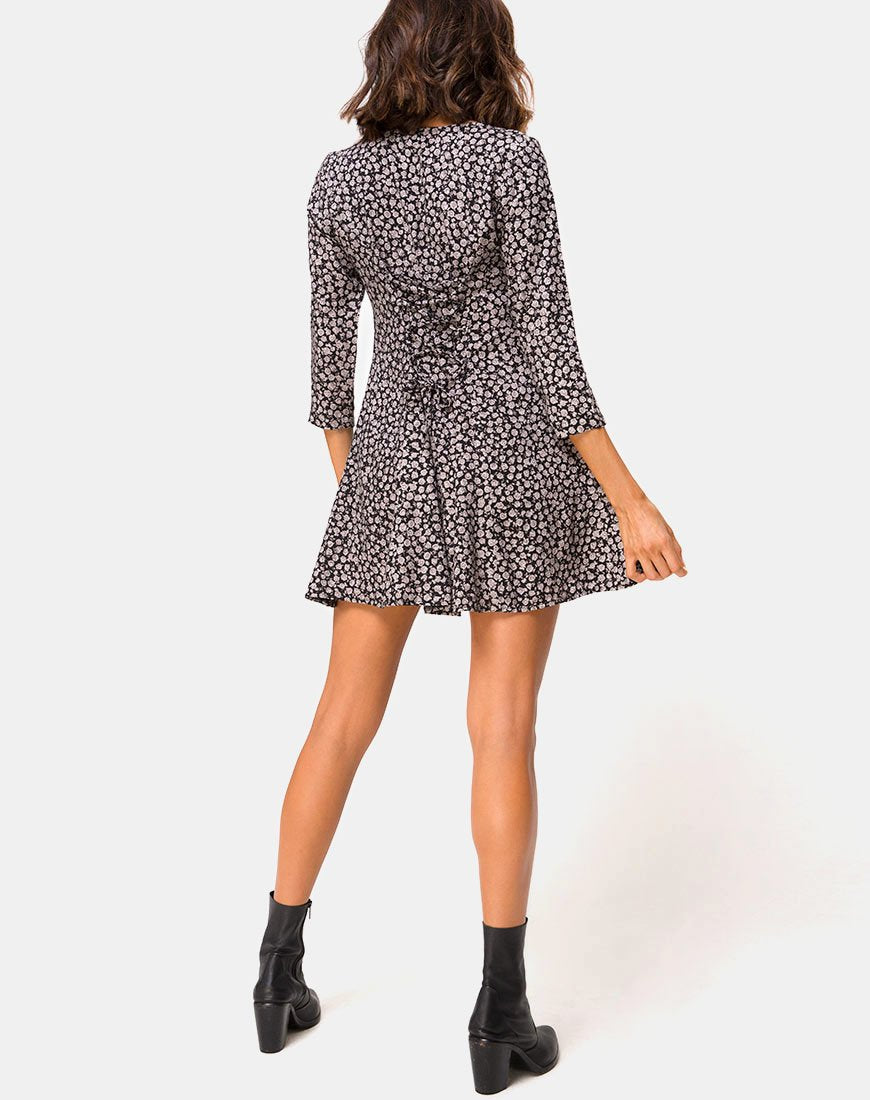 Immagine di Camisa Swing Dress in Ditsy Rose Nero