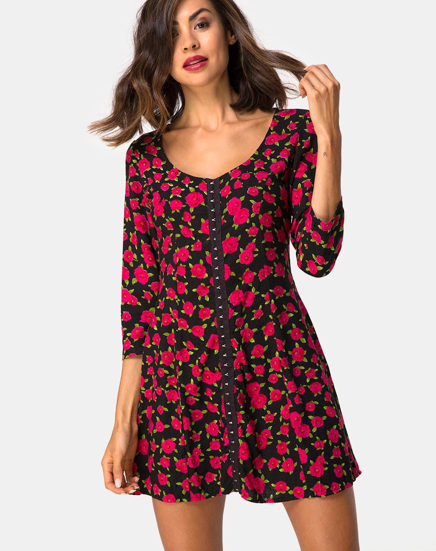 Abito Camisa in Red Bloom