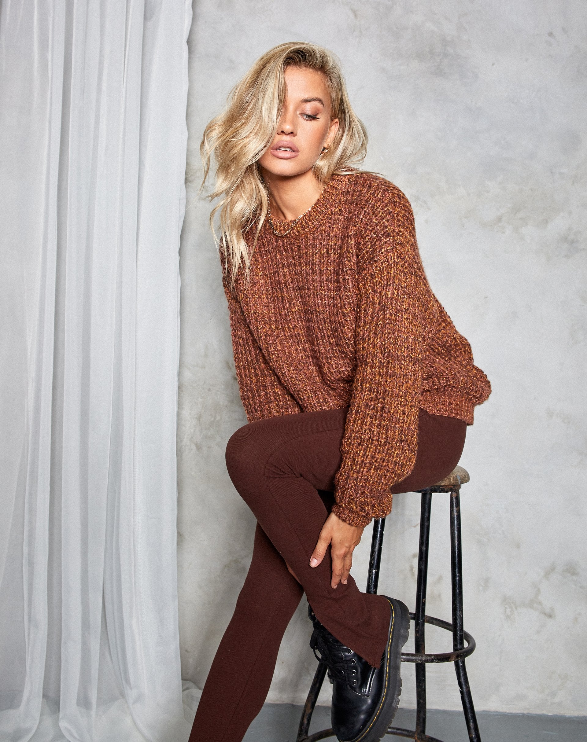 Immagine di Caribou Jumper in maglia a maglia grossa Nero e Zenzero