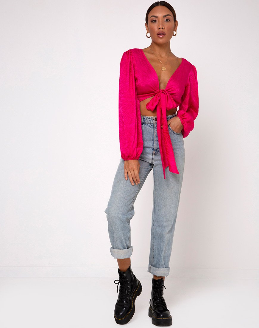 Immagine di Carina Crop Top in satin zebrato fucsia