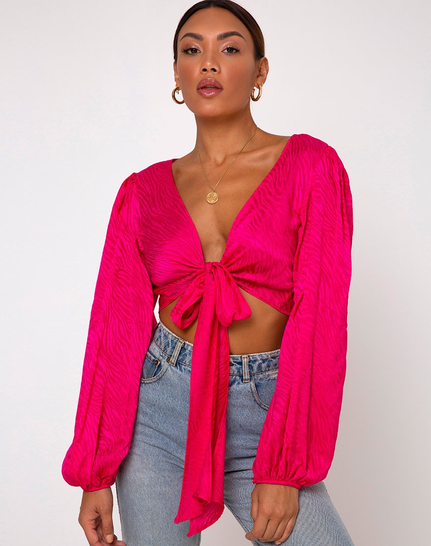 Carina Crop Top in raso zebrato fucsia
