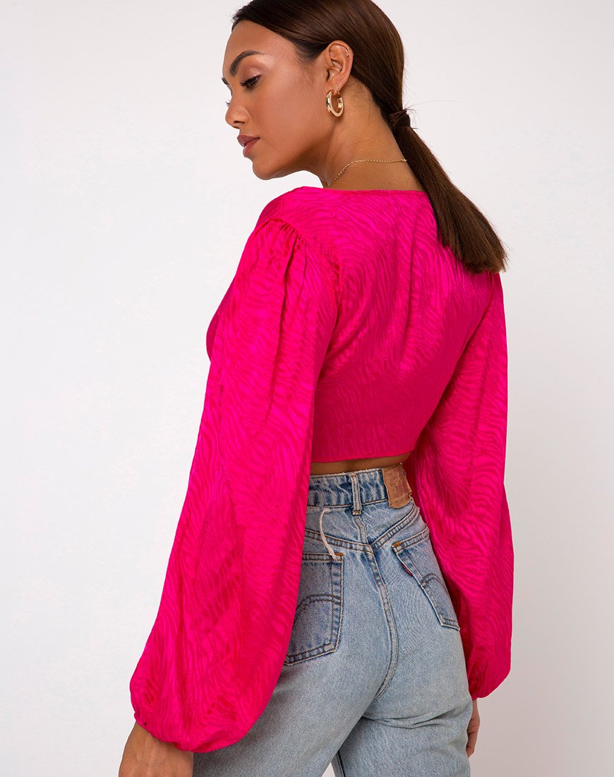 Carina Crop Top in raso zebrato fucsia