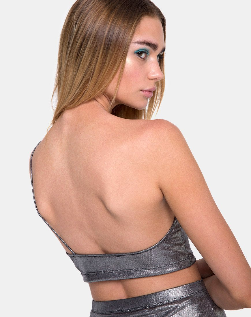 Top Carina in maglia a drappeggio argento metallizzato