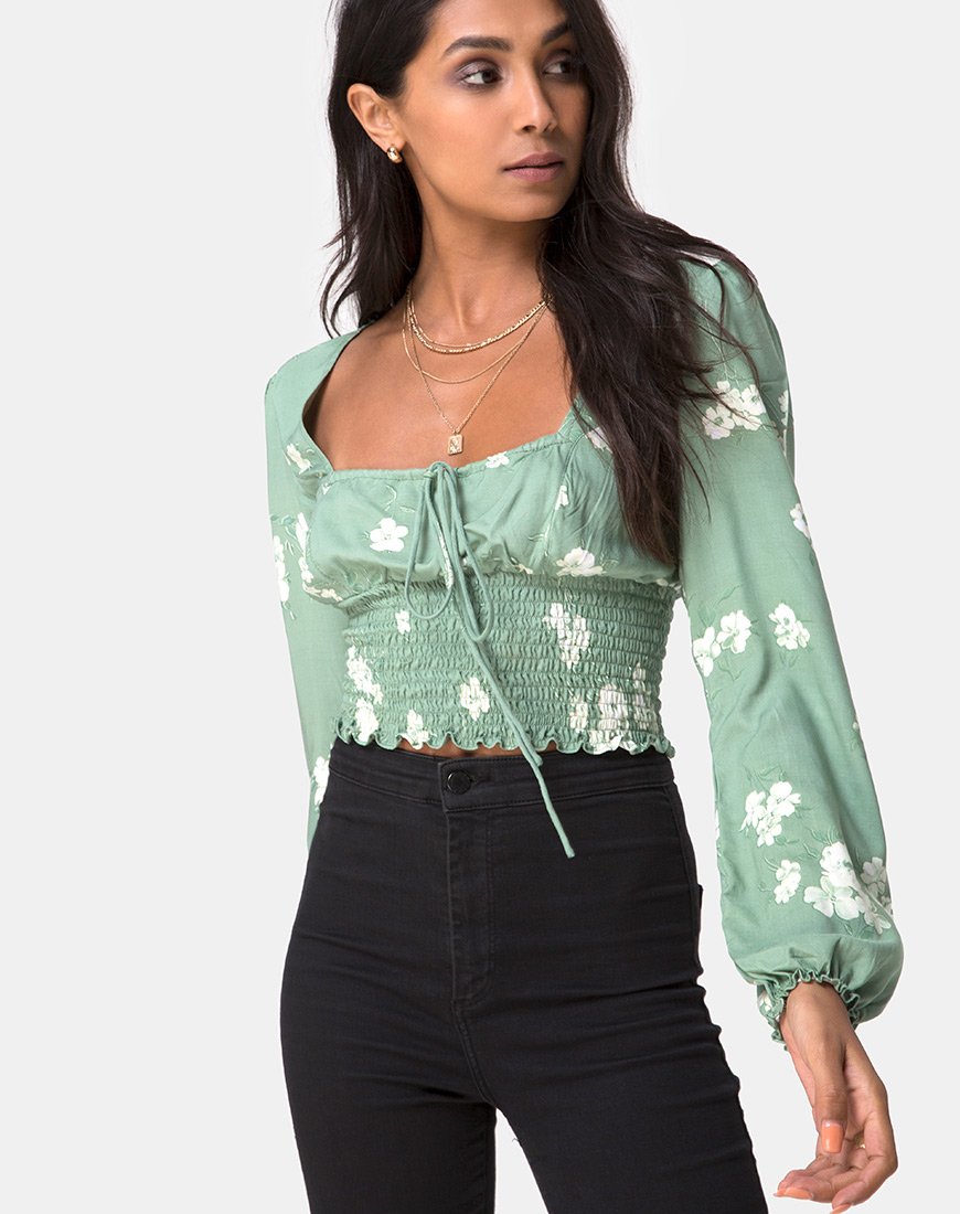 Top Carmen in Mono Flower Green