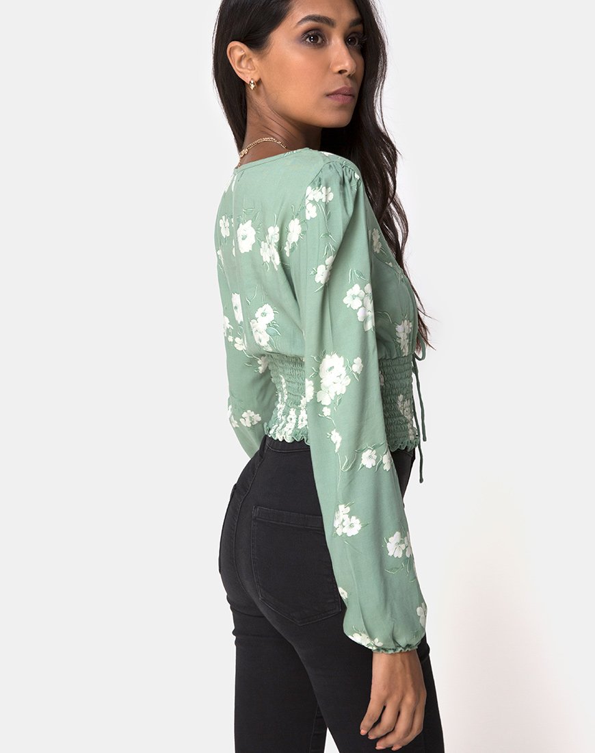 Top Carmen in Mono Flower Green