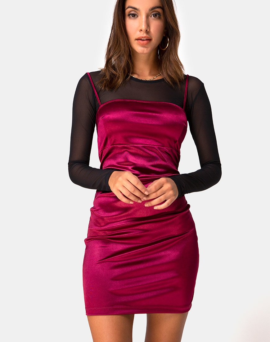 Abito Cecile in raso bordeaux