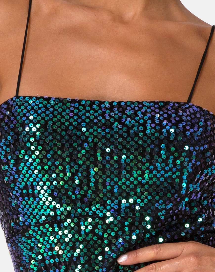 Immagine di Cecile Slip Dress in velluto verde con paillettes iridescenti