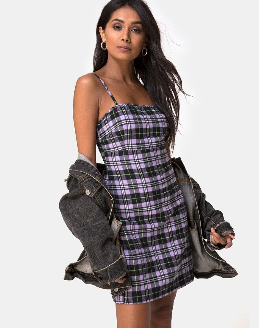 Abito Cecile in Plaid Lilla