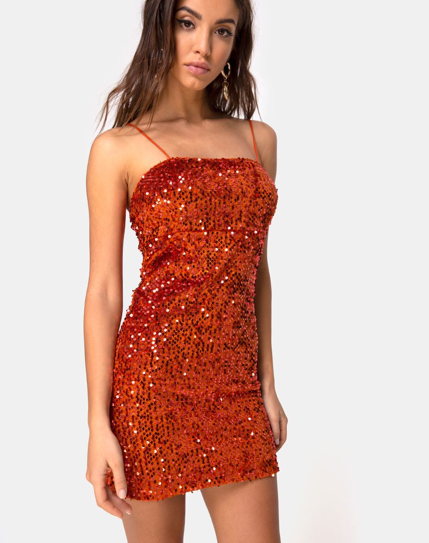 Abito Cecile in velluto e ruggine con paillettes