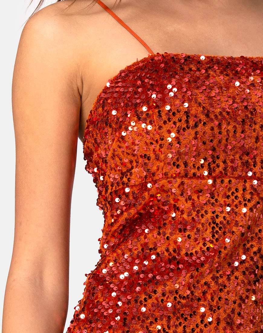 Immagine di Cecile Slip Dress in velluto ruggine e paillettes