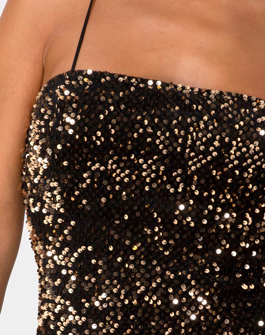 Immagine di Cecile Slip Dress in velluto oro e paillettes