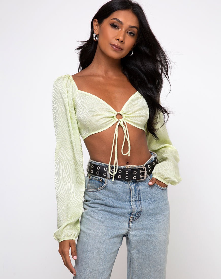 Immagine di Celinda Top a maniche lunghe in satin zebrato Pistacchio