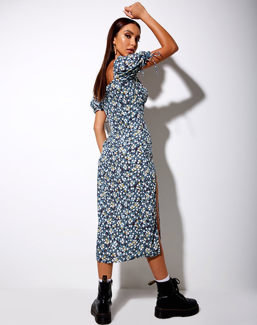 Immagine di Cello Midi Dress in campo floreale Navy