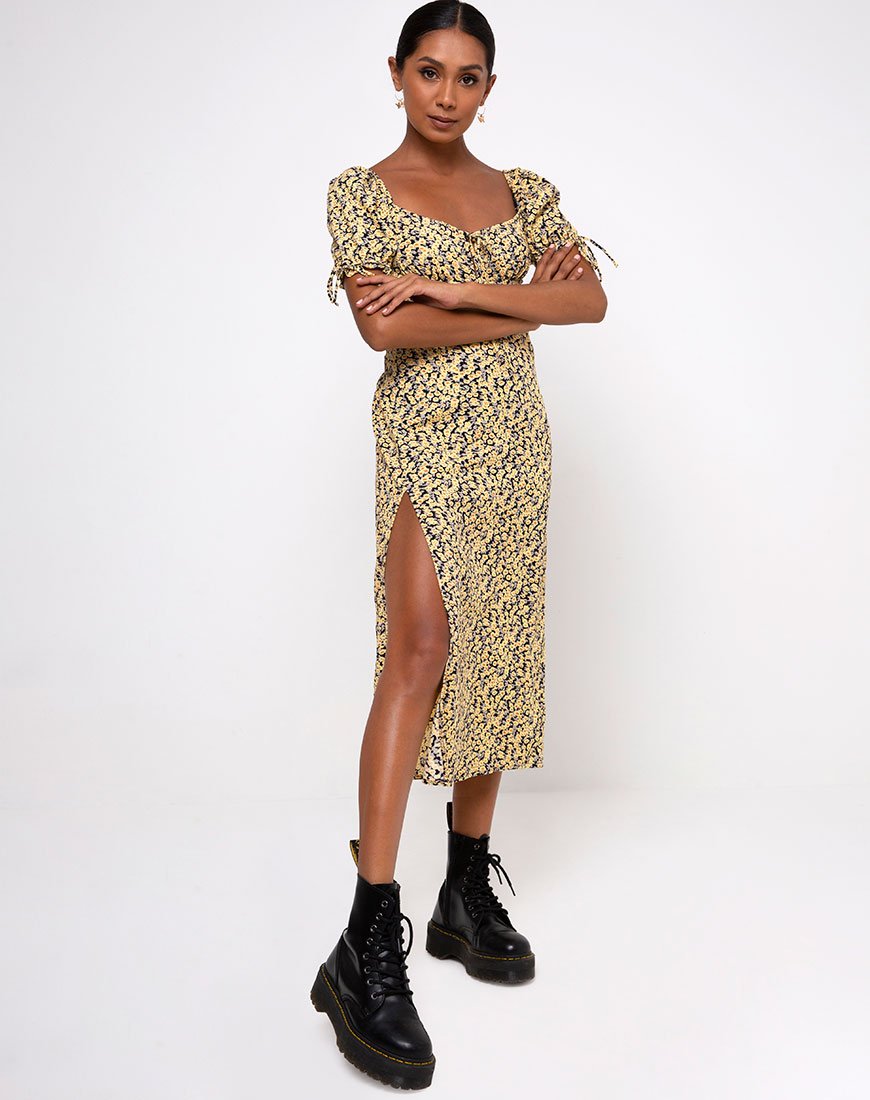 Immagine di Cello Midi Dress in Mini Bloom Giallo