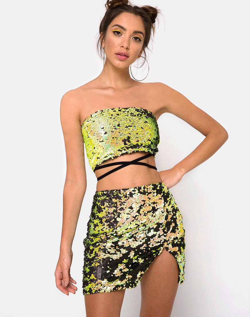 Immagine di Cheri Split Skirt in Citrus Black Sequin
