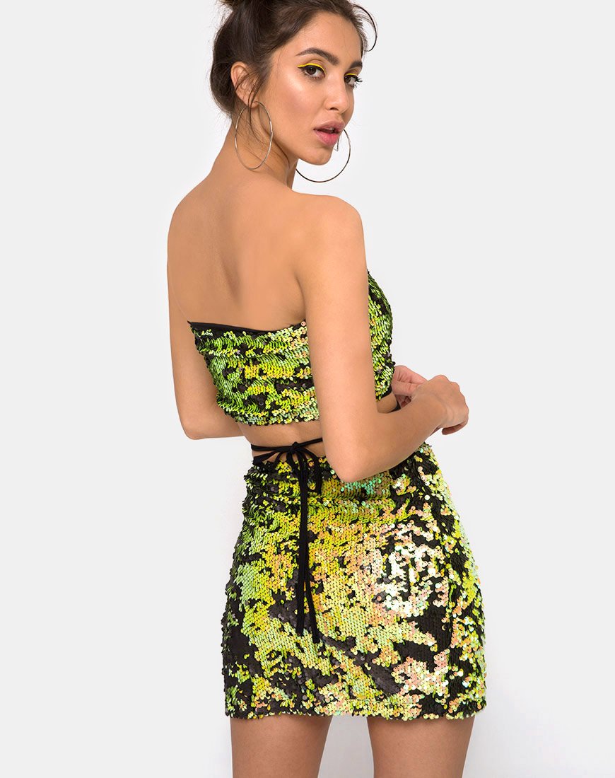 Immagine di Cheri Split Skirt in Citrus Black Sequin