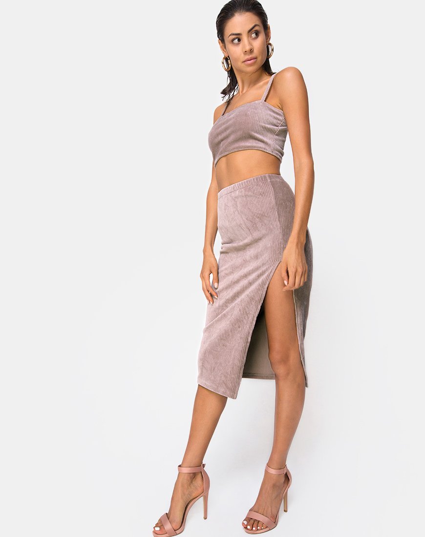 Immagine di Midi Cheri Split Skirt in Rib Taupe