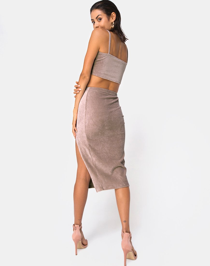 Immagine di Midi Cheri Split Skirt in Rib Taupe