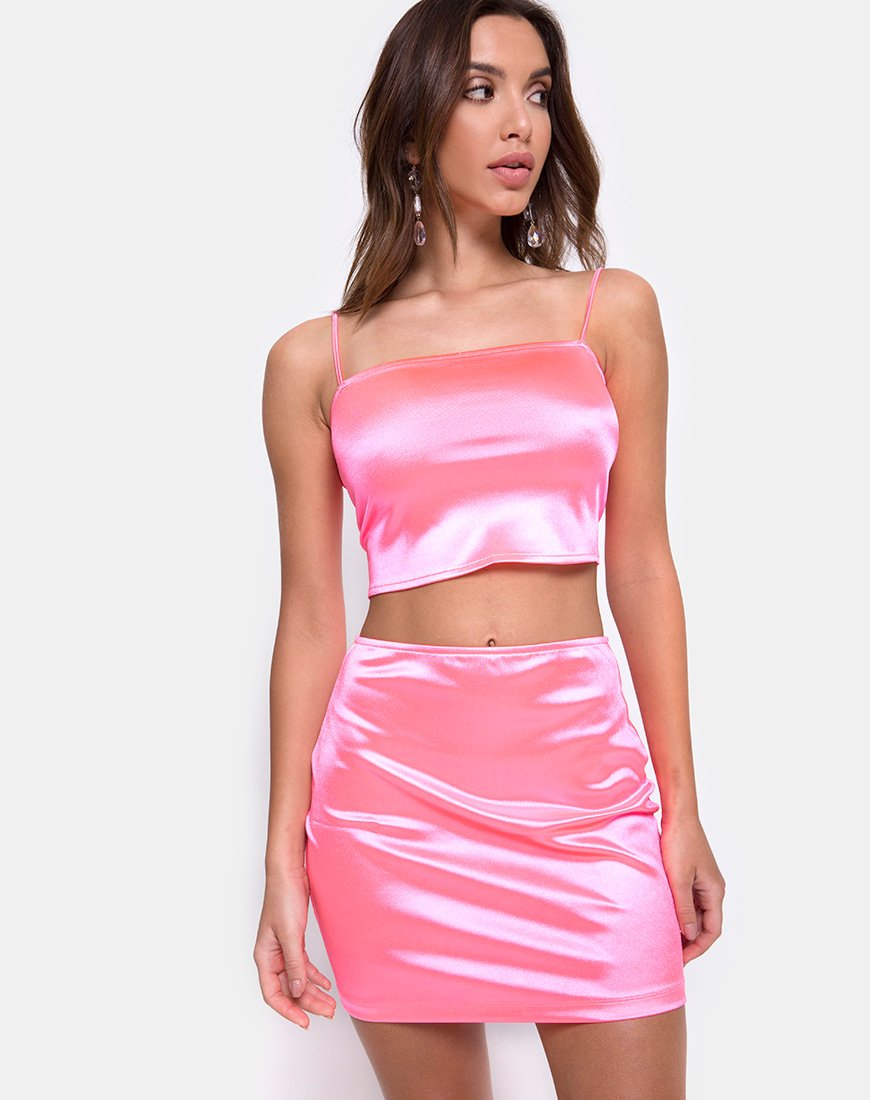 Gonna Cherry in raso rosa fluo