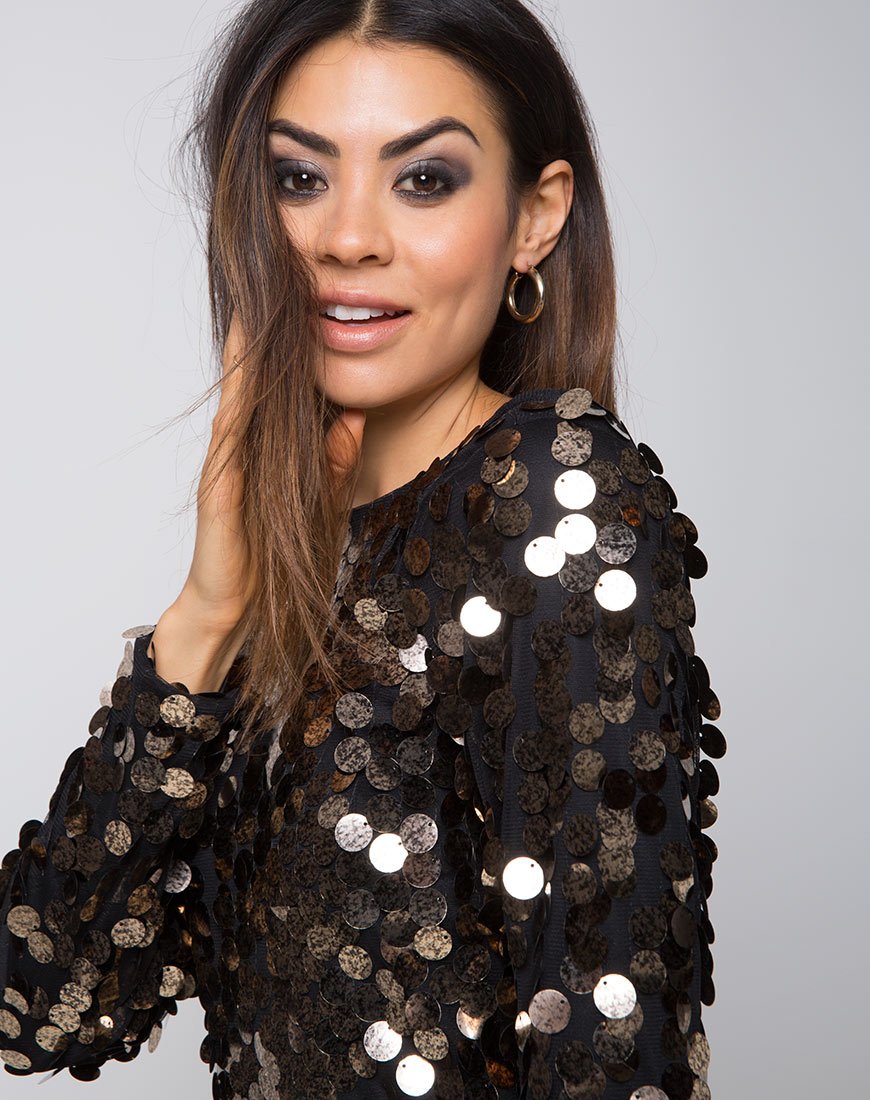 Malia - Vestito Bodycon in Speckle Disc Sequin Nero