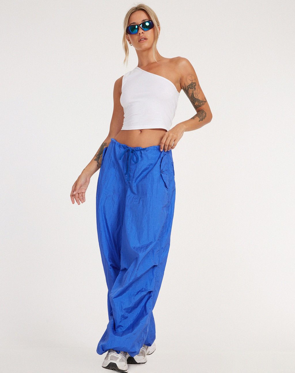 Pantalone Chute in paracadute blu cobalto