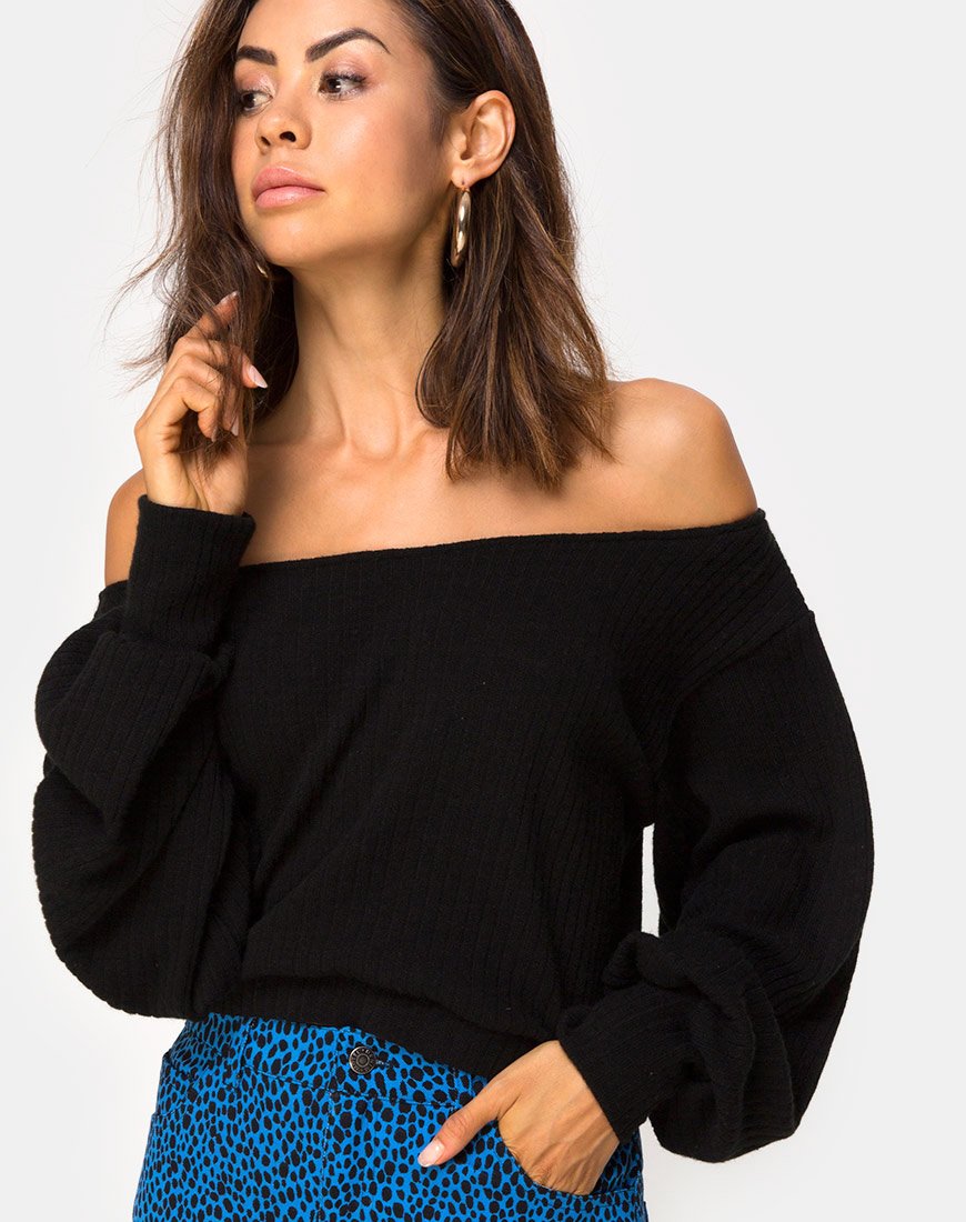 Saray - Maglia fuori spalla in maglia nera