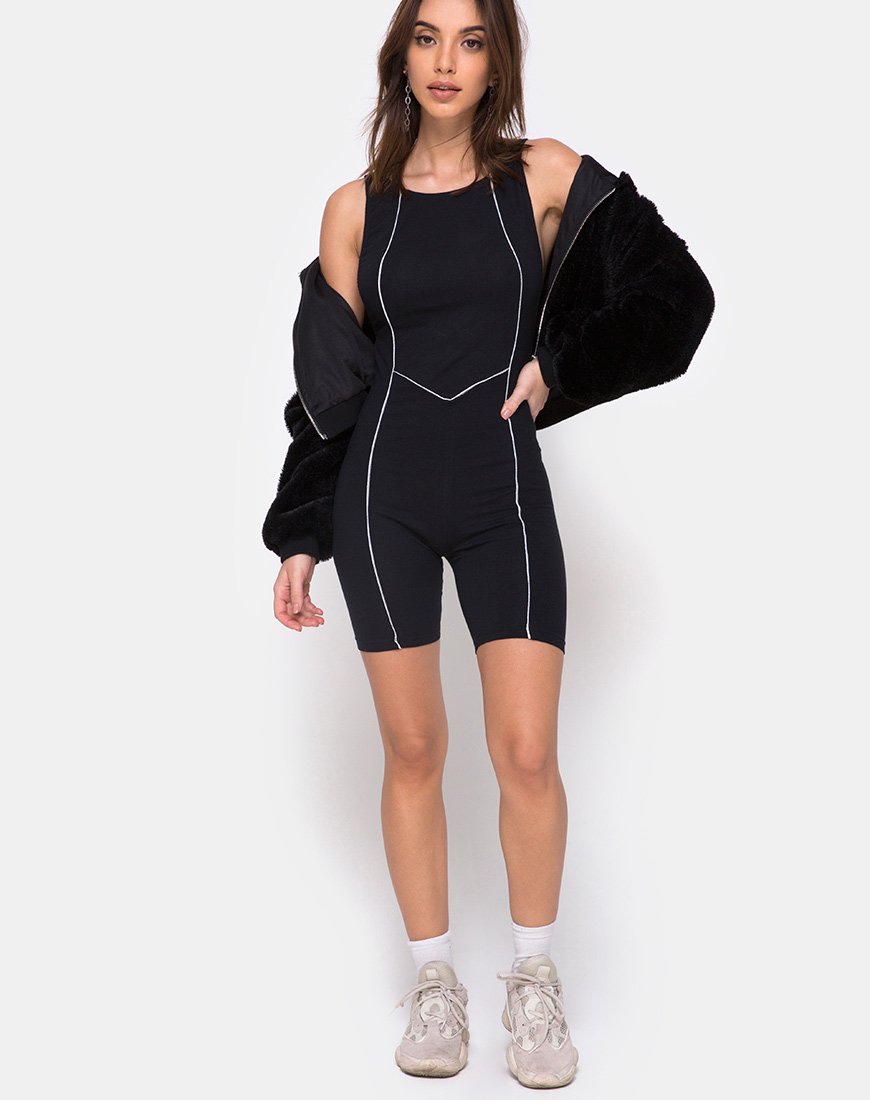 Immagine di Coda Unitard in nero con linea piping