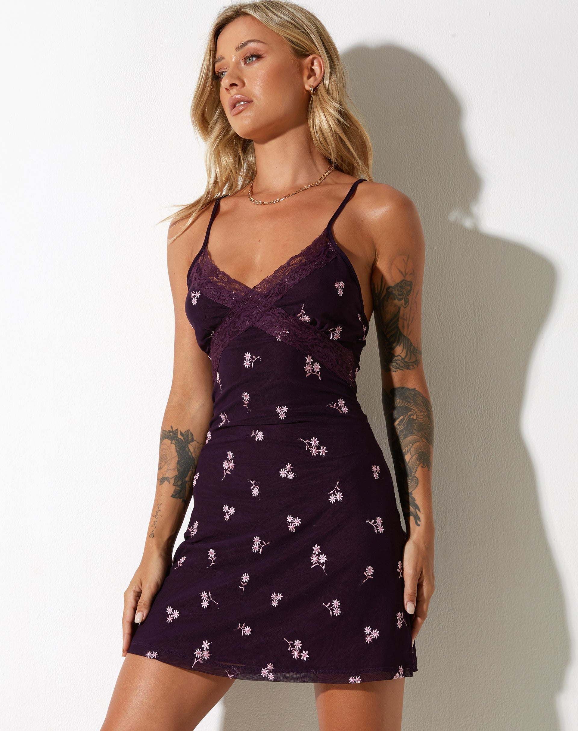 immagine di Coline Mini Dress in Plum Daisy Embro