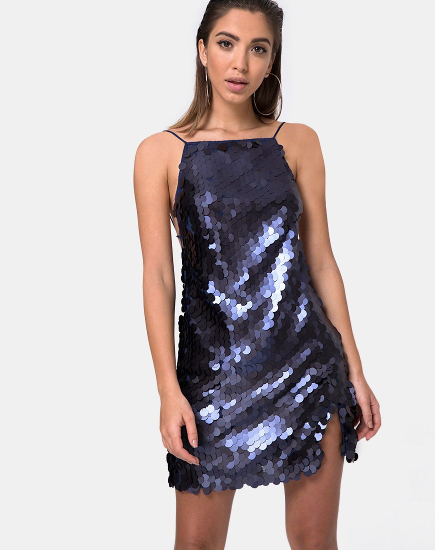 Abito Corine in scaglie di pesce e paillettes Midnight