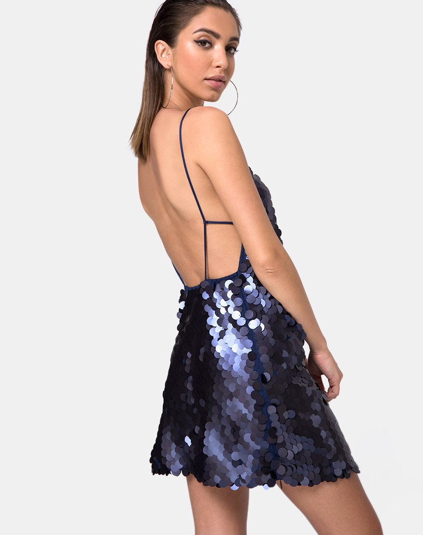 Abito Corine in scaglie di pesce e paillettes Midnight