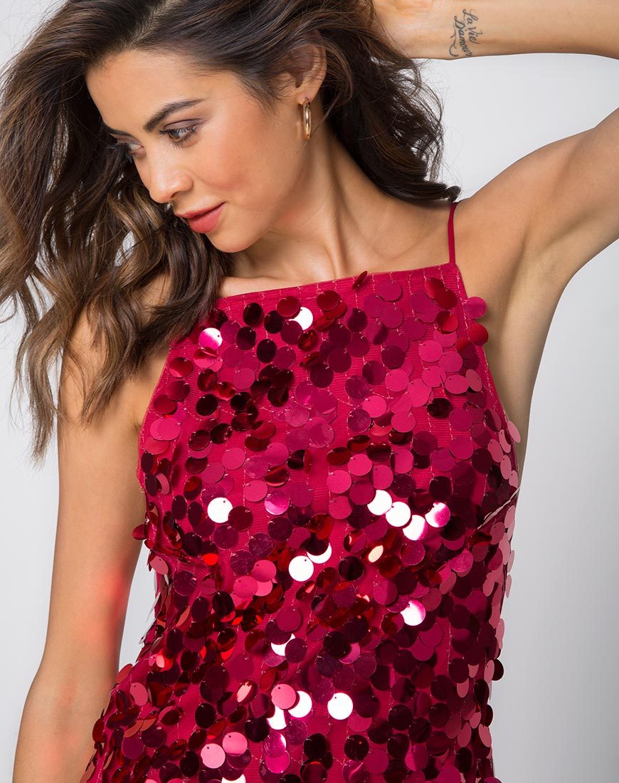 Corine Slip Dress in paillettes disco rosso ciliegia