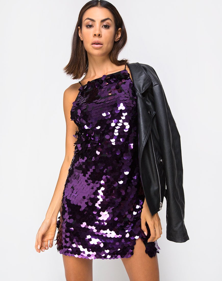 Corine Slip Dress in prugna disco di paillettes