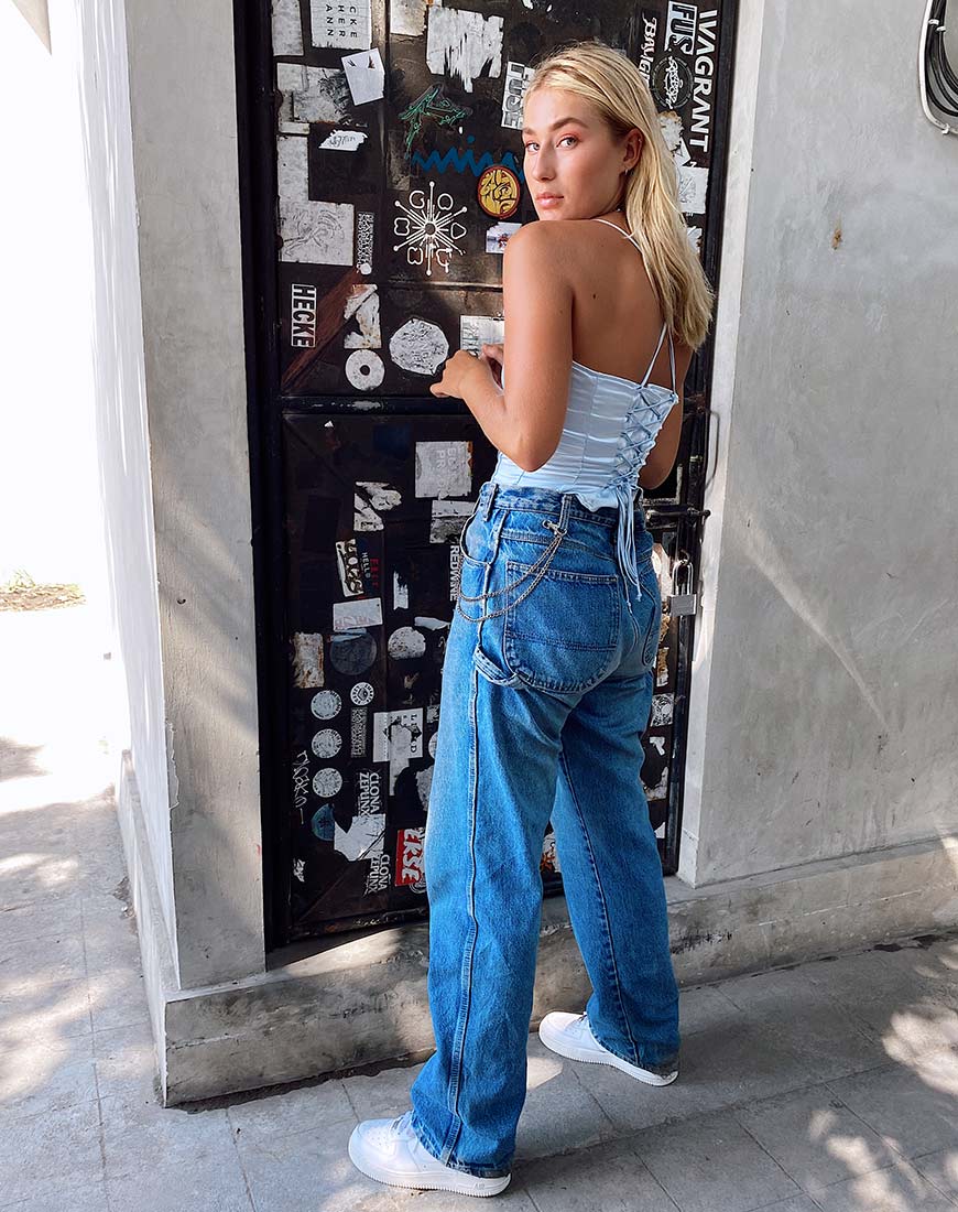 Top Cosey in raso blu polvere