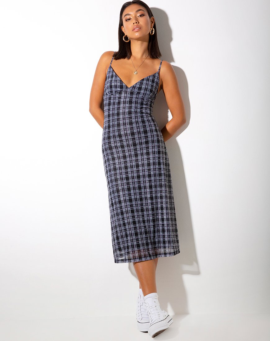 Immagine di Cotina Midi Dress in Inkblot Check Nero e Bianco