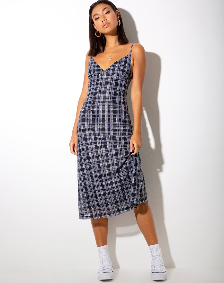 Immagine di Cotina Midi Dress in Inkblot Check Nero e Bianco