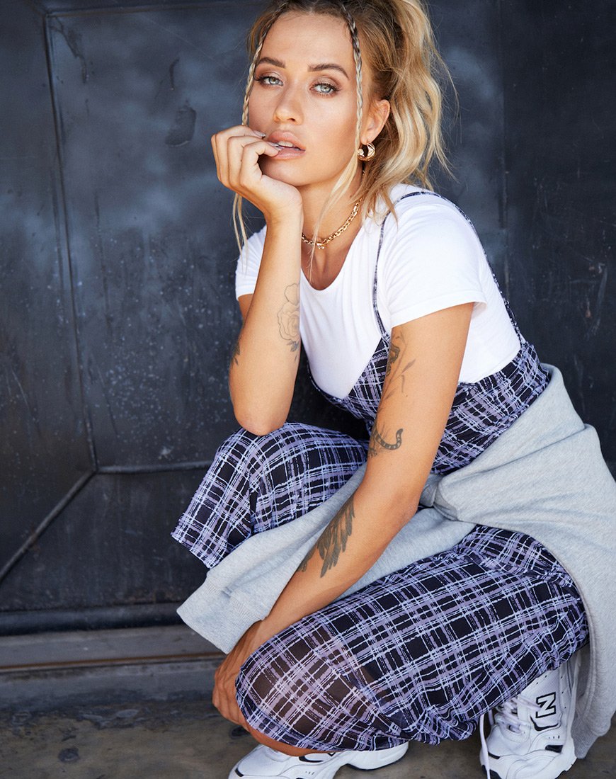 Immagine di Cotina Midi Dress in Inkblot Check Nero e Bianco