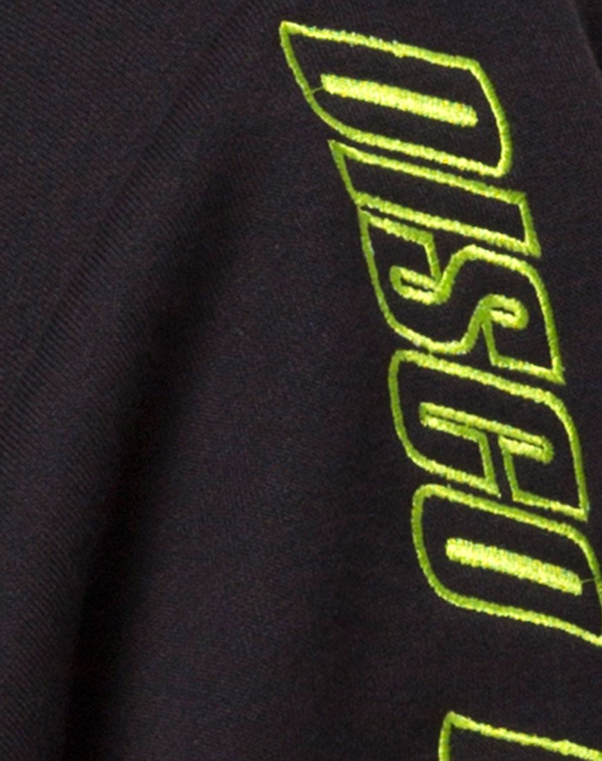 Immagine della felpa nera con cappuccio e logo Disco