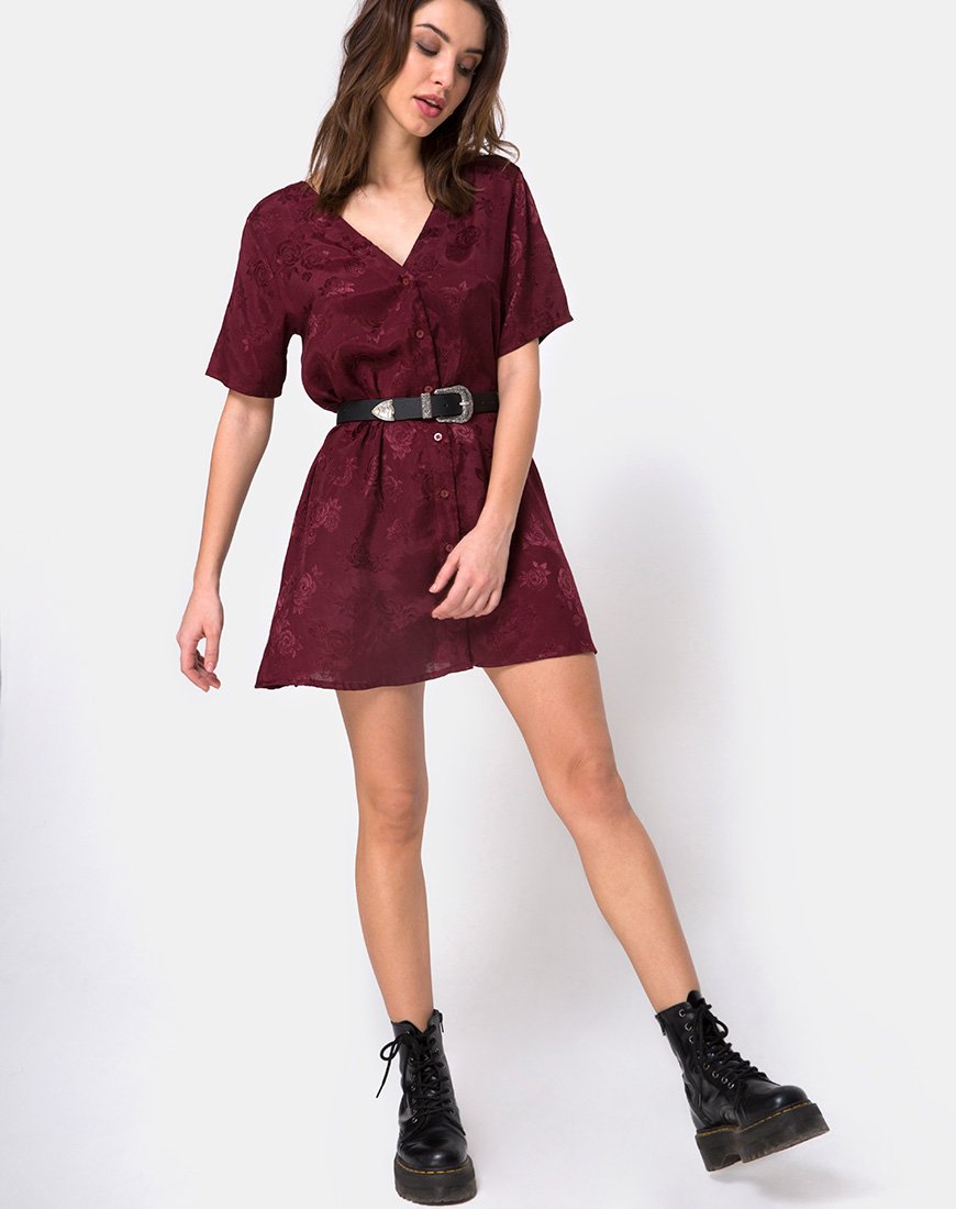 Immagine di Crosena Swing Dress in raso rosa borgogna