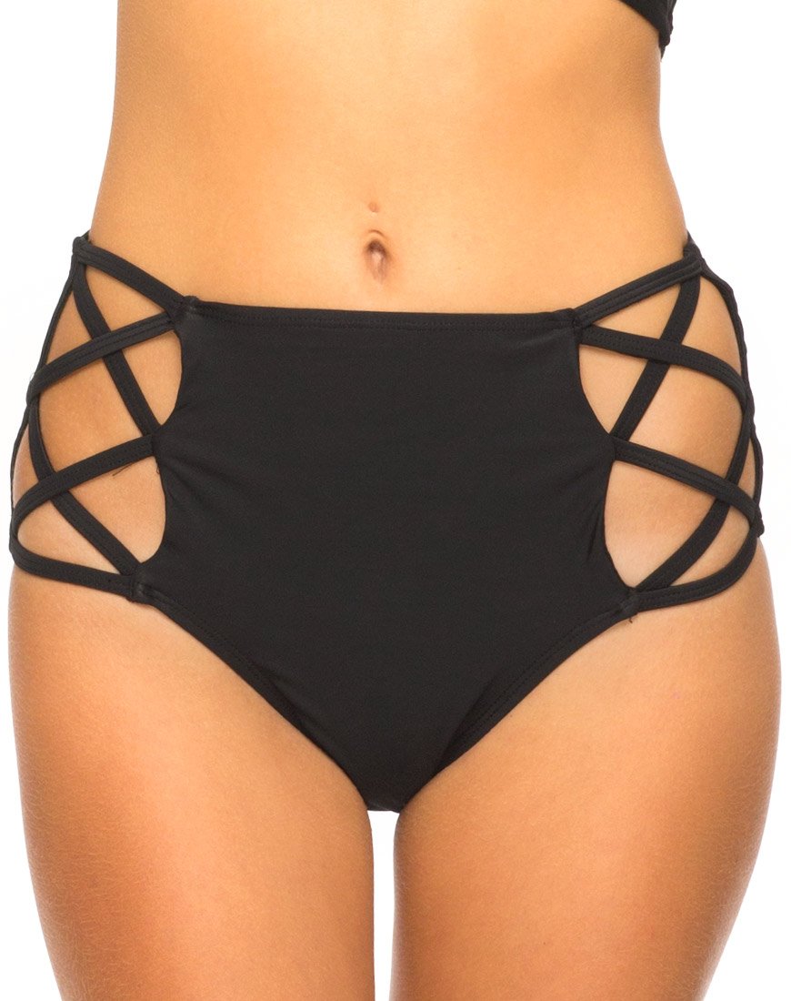 Fondo bikini con taglio a cristallo in nero