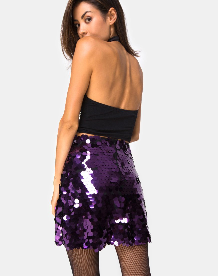 Minigonna Weaver in paillettes a disco prugna