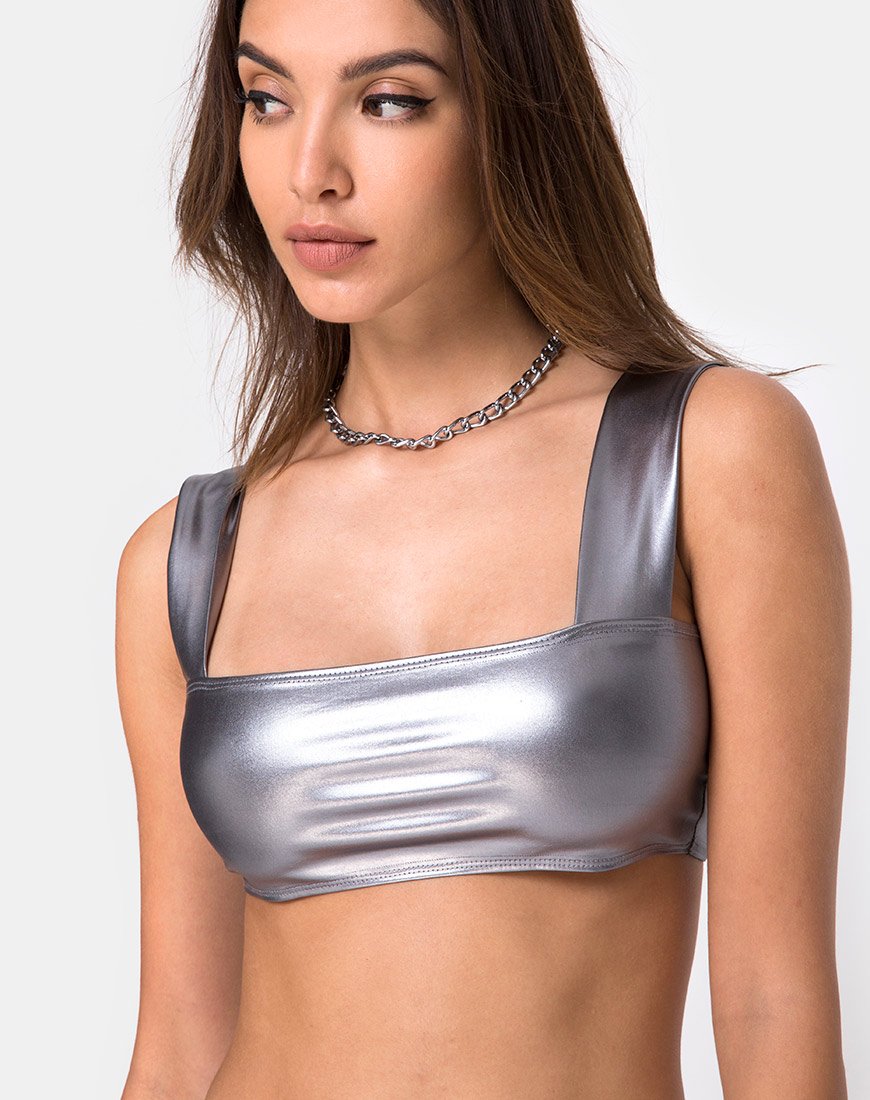 Top Katie in argento metallizzato