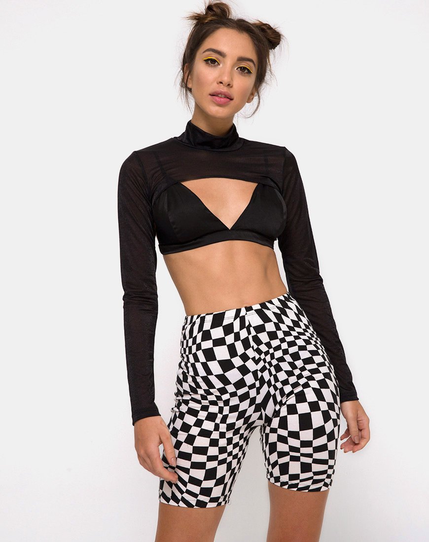 Pantaloncino da ciclista con bandiera quadrata in bianco e nero