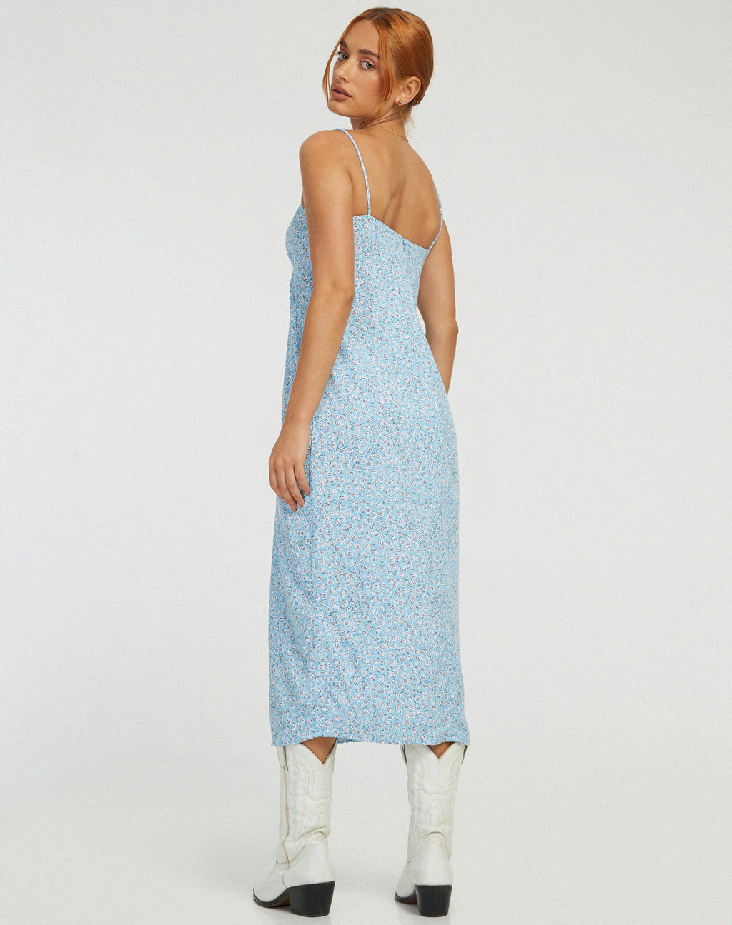 Vestito midi Cypress in blu Ditsy Rose