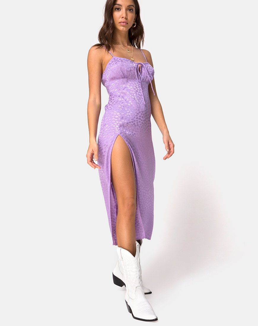 Abito midi Cypress in raso Ditsy Rose Lavanda