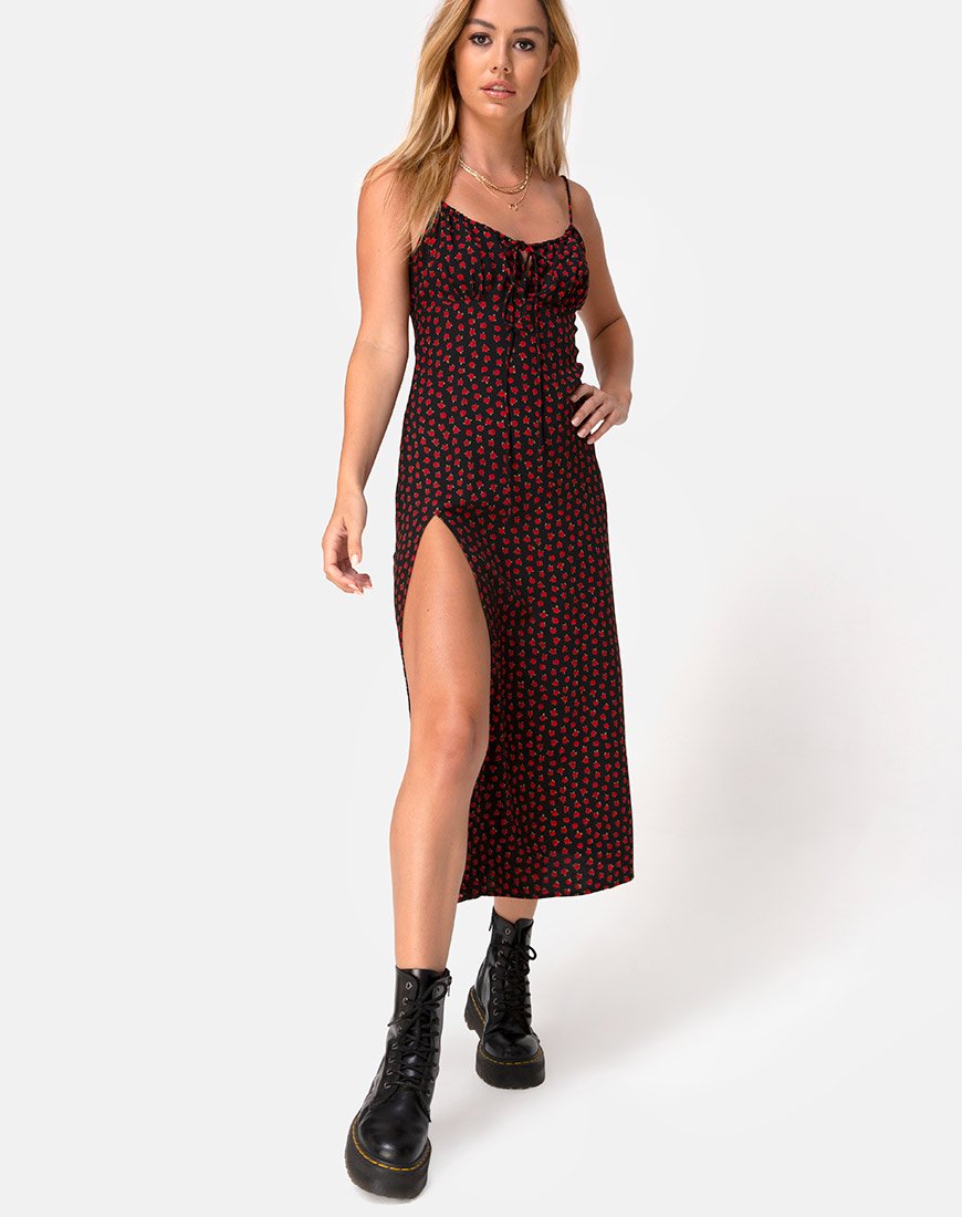 Abito midi Cypress in rosso rosa puntinato