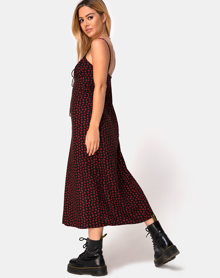 Abito midi Cypress in rosso rosa puntinato