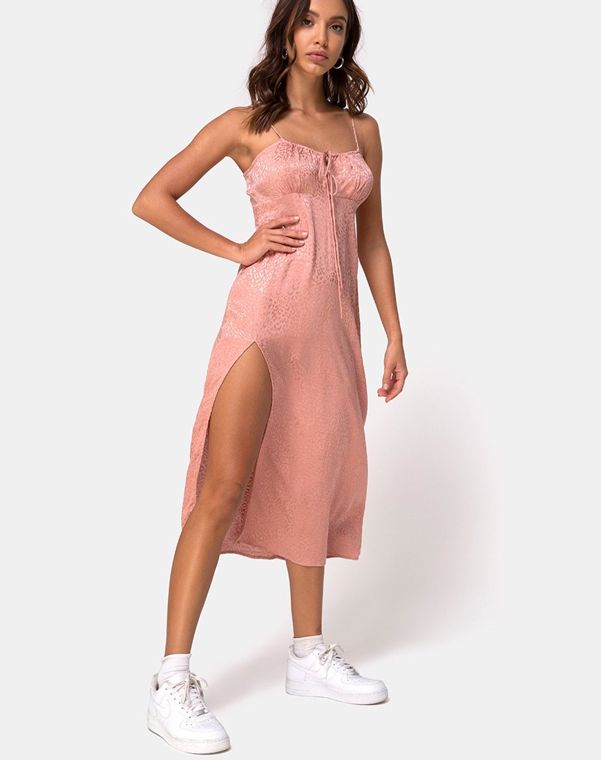Immagine di Cypress Midi Dress in Satin Cheetah Dusty Pink